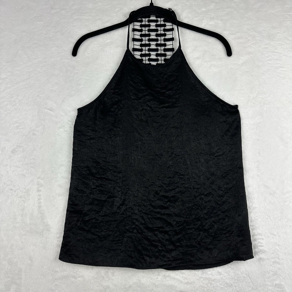 Waverly Grey‎ Women Black Halter Sleeveless Blouse S Lace Back Textured